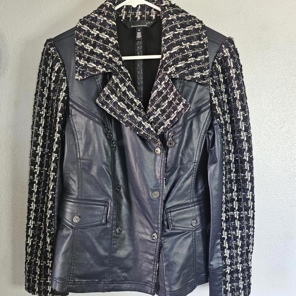 White House Black Market Jacket Coat Tweed Motorcycle Blue Size 10